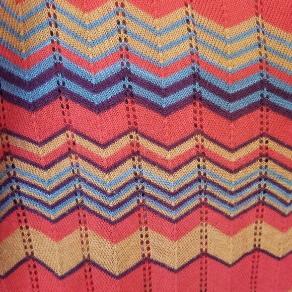 BB Dakota Chevron Stripe V-Neck Sweater Size Medium Colorful Long Sleeves Orange - Picture 7 of 9
